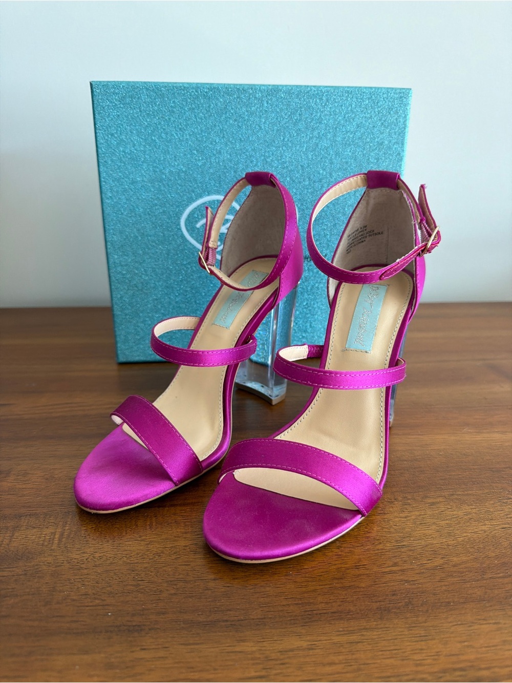 Betsey Johnson Fuchsia Strappy Clear Block Heels